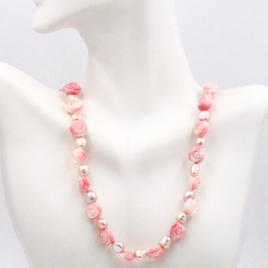 Bi - Color Coral with Pearl Necklace - Taj Mahal Gems