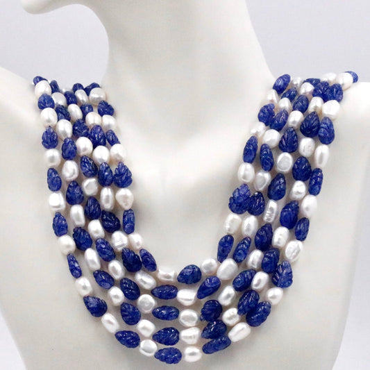 Blue Quartz with Pearl Necklace - Taj Mahal Gems