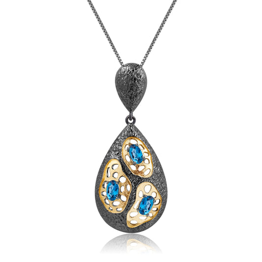 Blue Topaz Amethyst Garnet Chain Necklace - Taj Mahal Gems