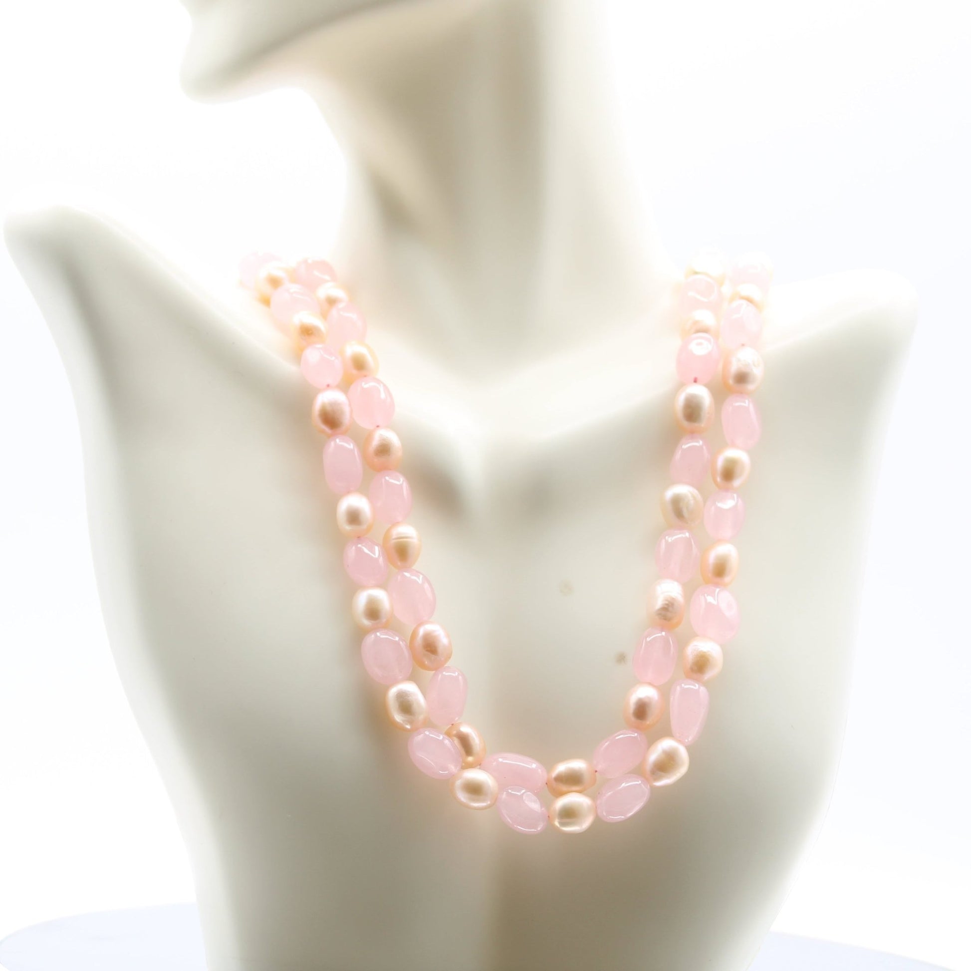 Rose Quartz & Fresh Water Pearl Necklace - Taj Mahal Gems