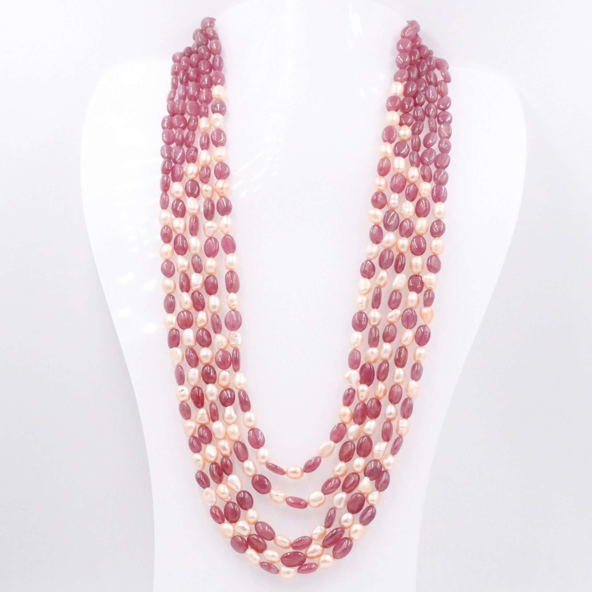 Ruby and Pearl Necklace Layered Design