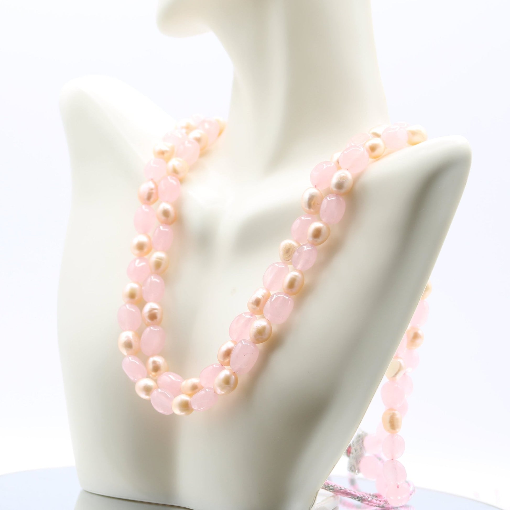 Rose Quartz & Fresh Water Pearl Necklace - Taj Mahal Gems