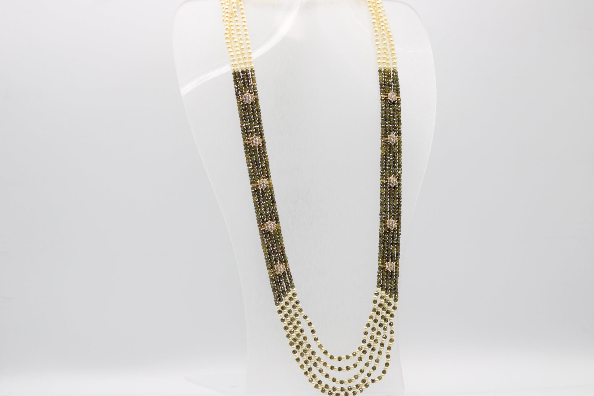 Cubic Zirconia & Pearl Necklace showcasing an elegant multi-strand design from the CZ Beaded Collection.