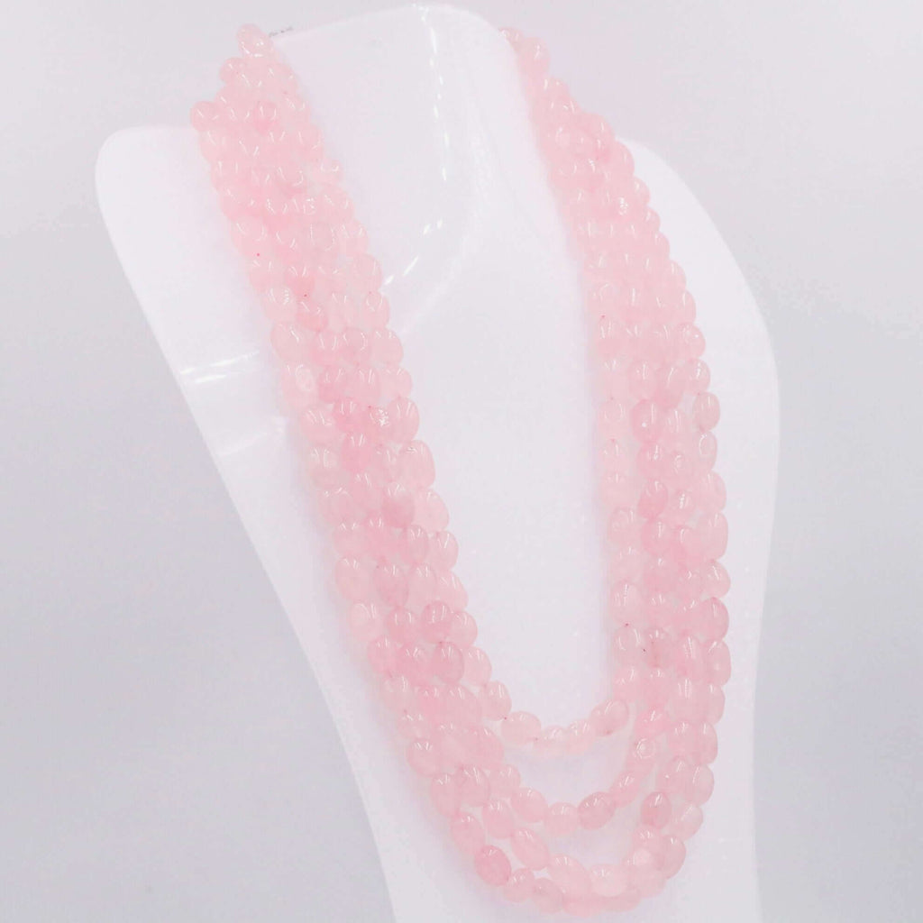 Layered Long Necklace with Pink Quartz Gemstones for Indian Sarafa Style