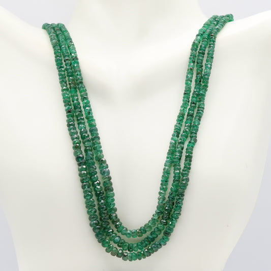 Natural Emerald Rondelle Necklace - Multi Strand
