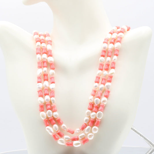 Pink Coral with Fresh Water Pearl Necklace