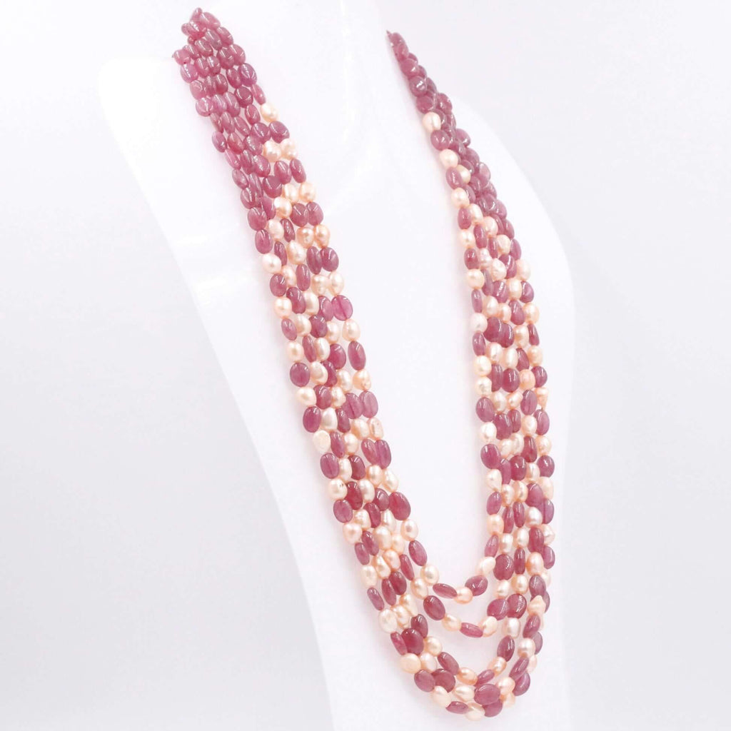 Multi-Strand Ruby and Pearl Sarafa Necklace