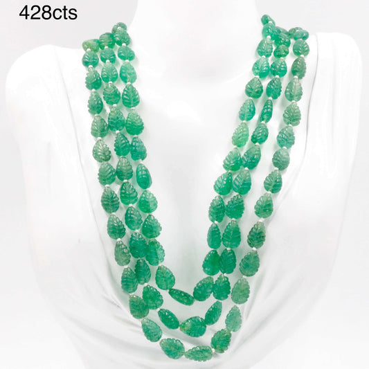 Carved Green Quartz Beaded Necklace - Taj Mahal Gems