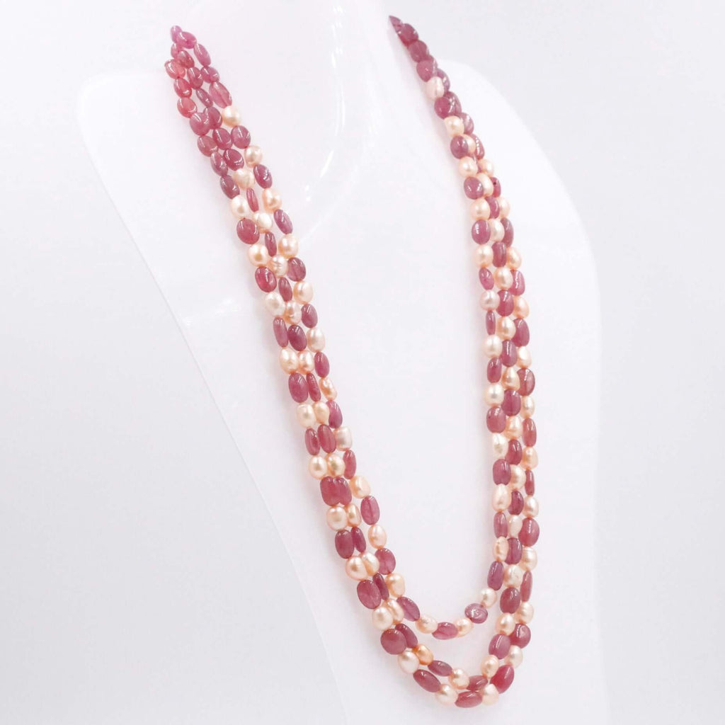 Statement Ruby and Pearl Layered Necklace