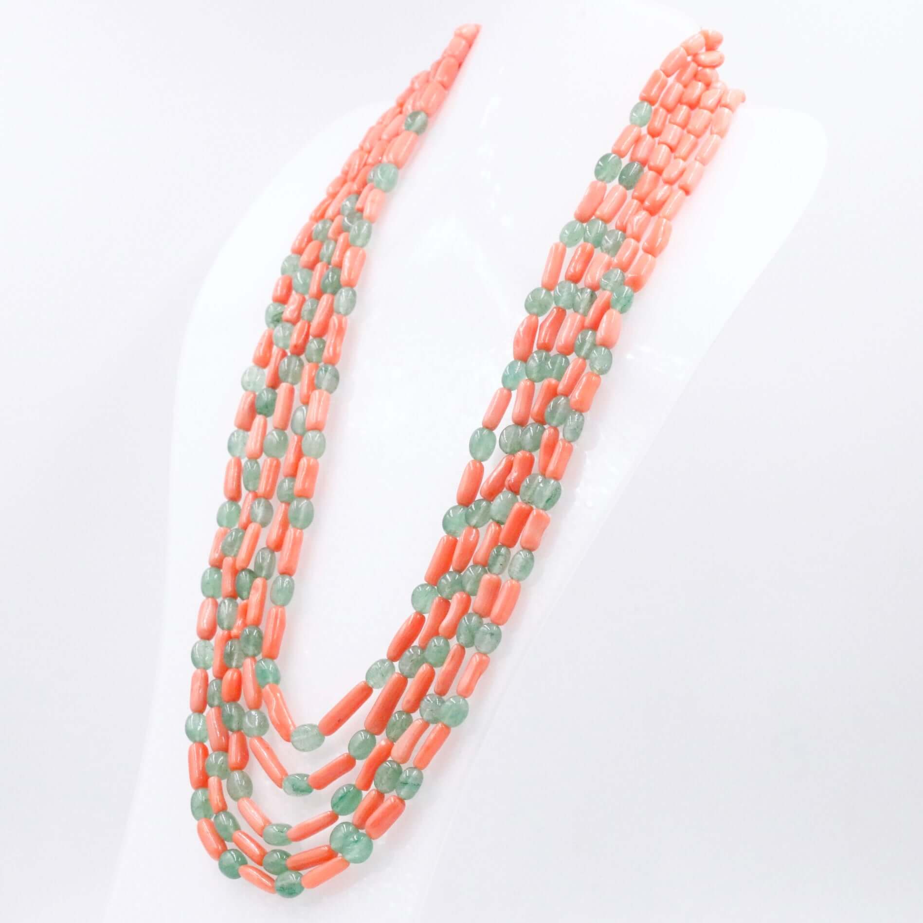 Coral and Aventurine Beaded Necklace - Taj Mahal Gems