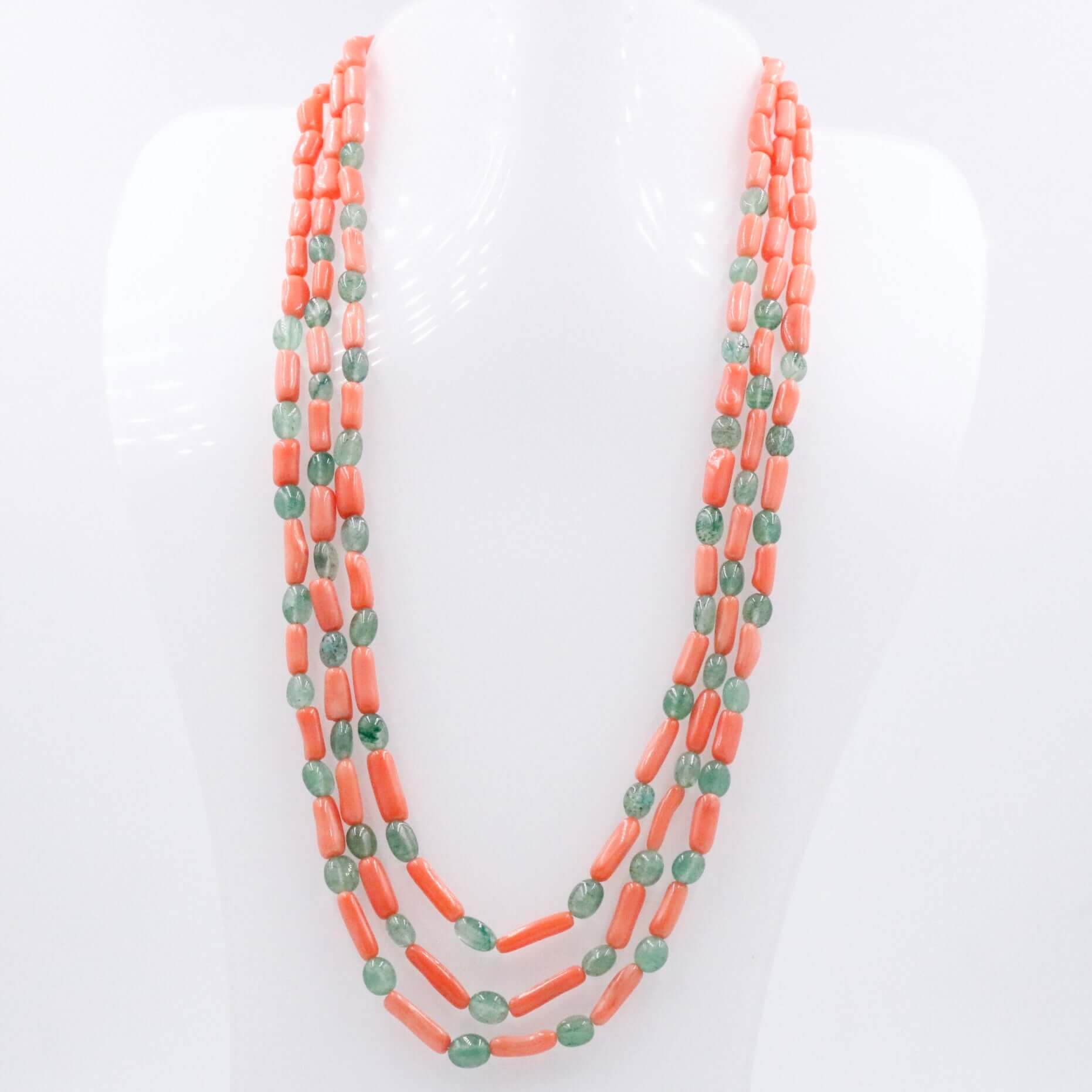 Coral and Aventurine Beaded Necklace - Taj Mahal Gems