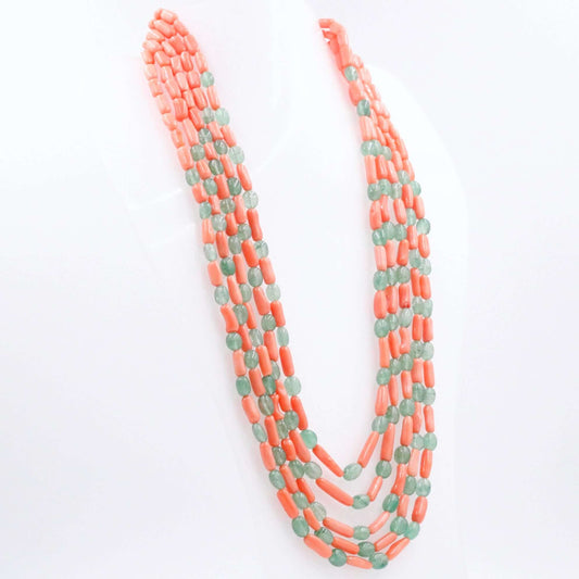 Coral and Aventurine Beaded Necklace - Taj Mahal Gems