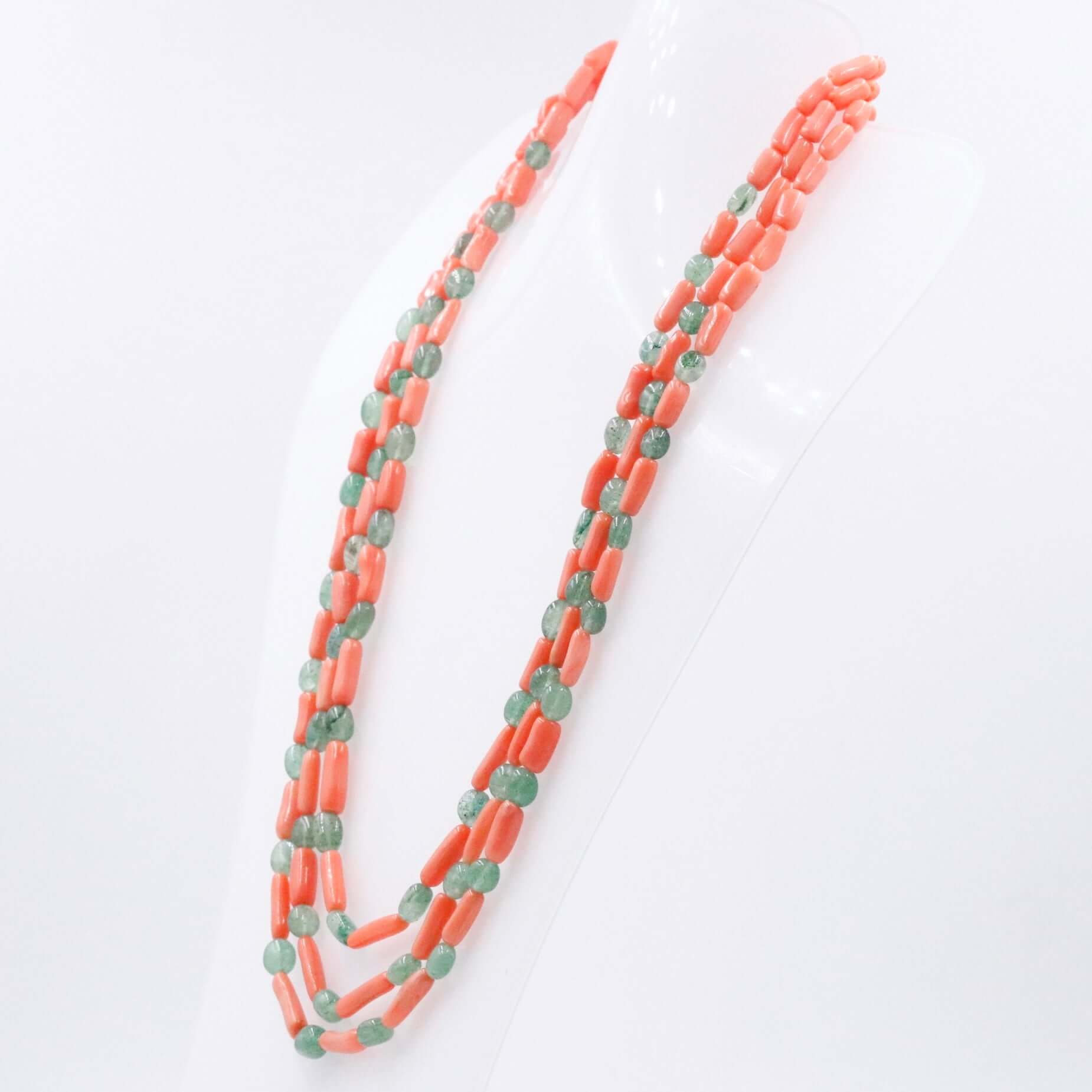 Coral and Aventurine Beaded Necklace - Taj Mahal Gems