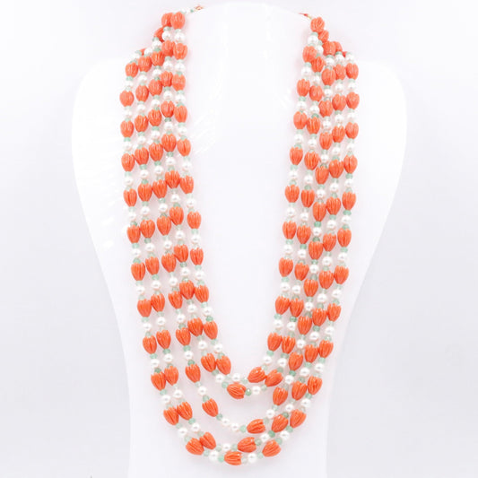 Coral Shell Pearl & Quartz Beaded Necklace - Taj Mahal Gems