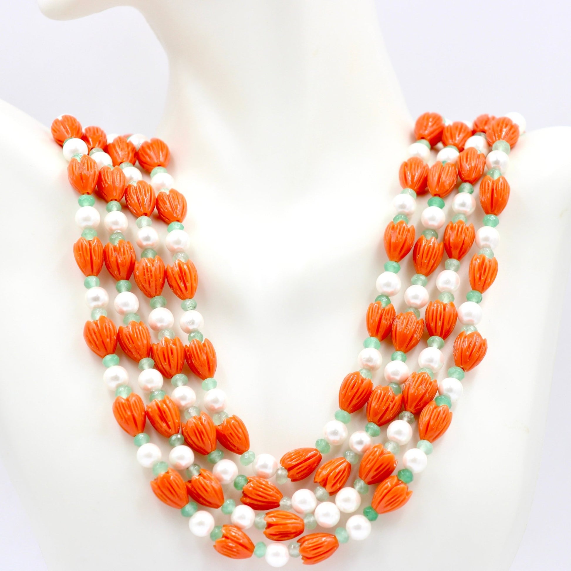 Coral Shell Pearl & Quartz Beaded Necklace - Taj Mahal Gems