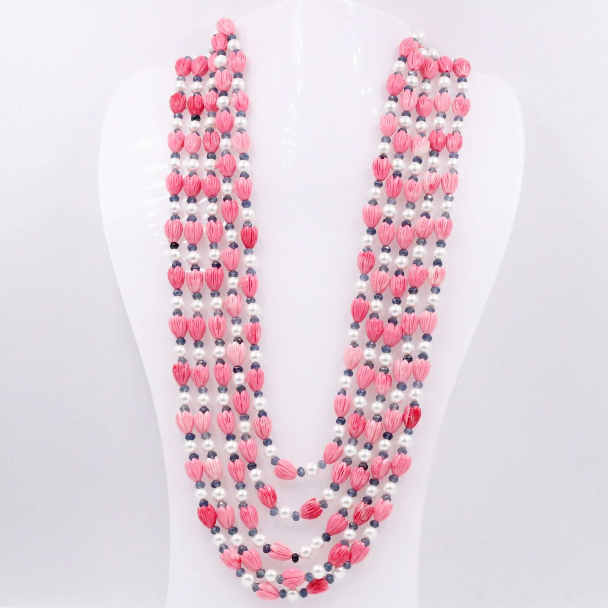 Coral Shell Pearl & Quartz Beaded Necklace - Taj Mahal Gems