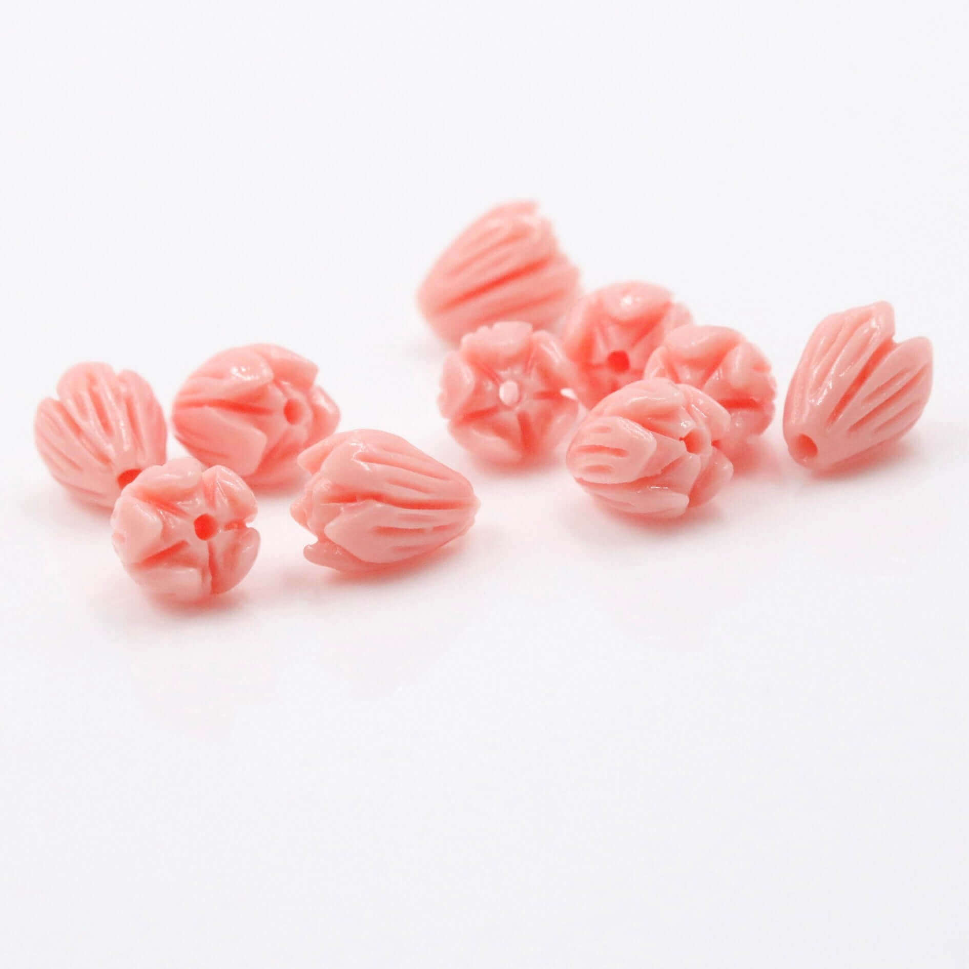 Coral Tulip Flower Beads - Taj Mahal Gems