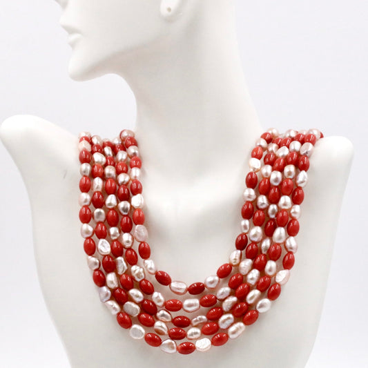 Cultured Freshwater Pearl and Coral Necklace - Taj Mahal Gems