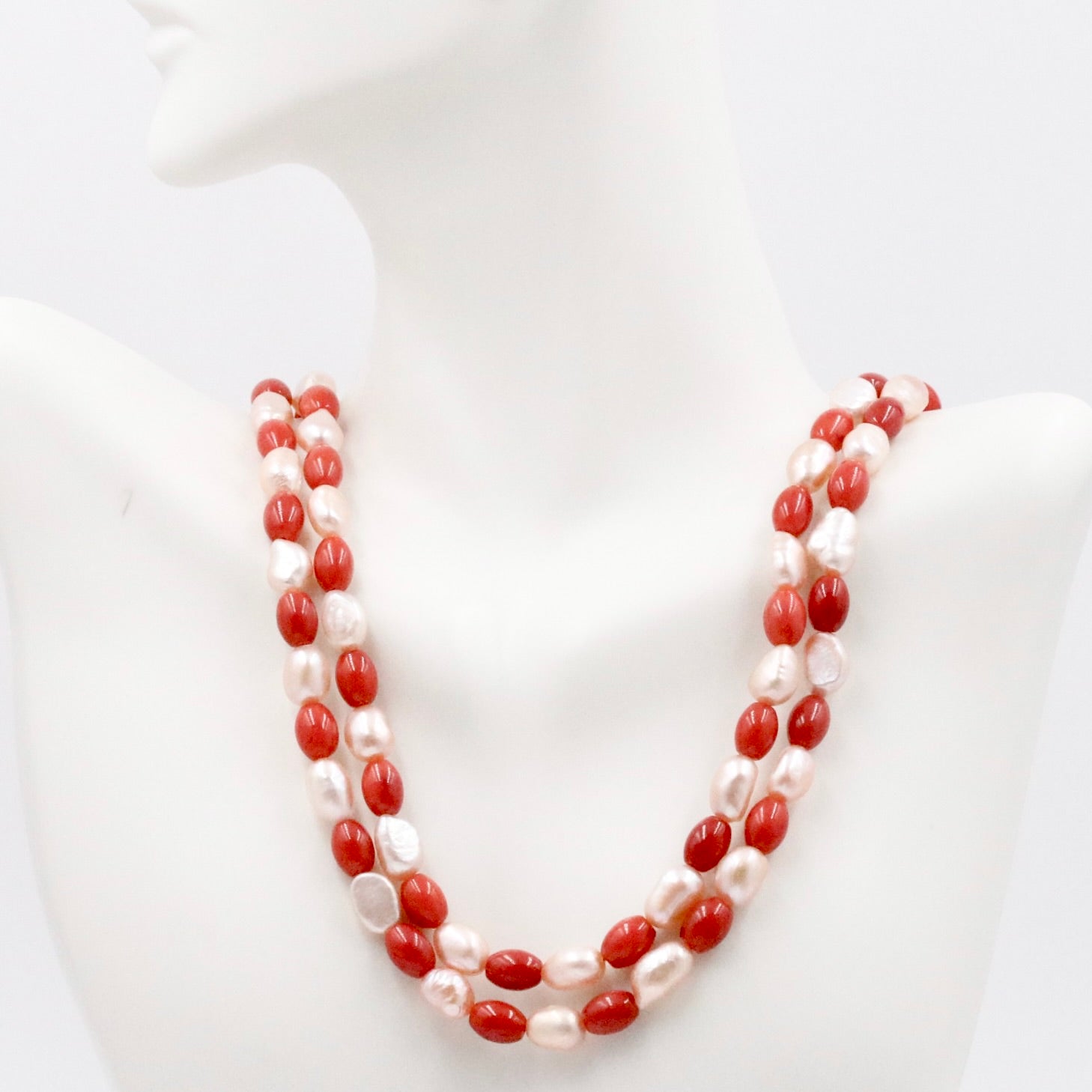 Cultured Freshwater Pearl and Coral Necklace - Taj Mahal Gems