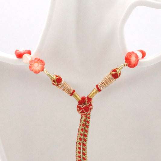 Cultured Pearl and Coral Flower Necklace - Taj Mahal Gems