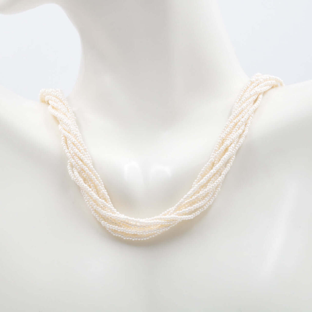 Vintage Styled Faux White Pearl Necklace with Multi Strands