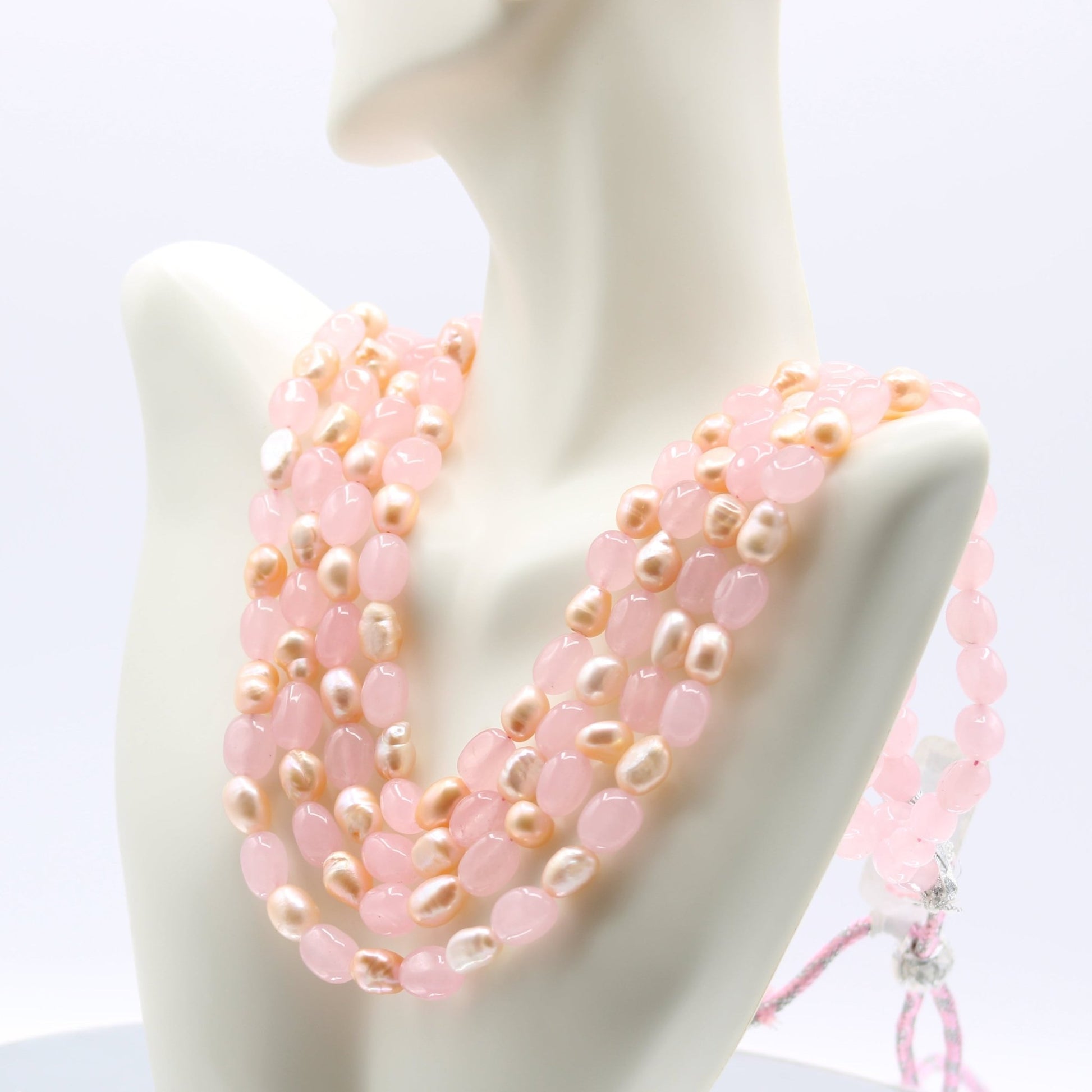 Rose Quartz & Fresh Water Pearl Necklace - Taj Mahal Gems