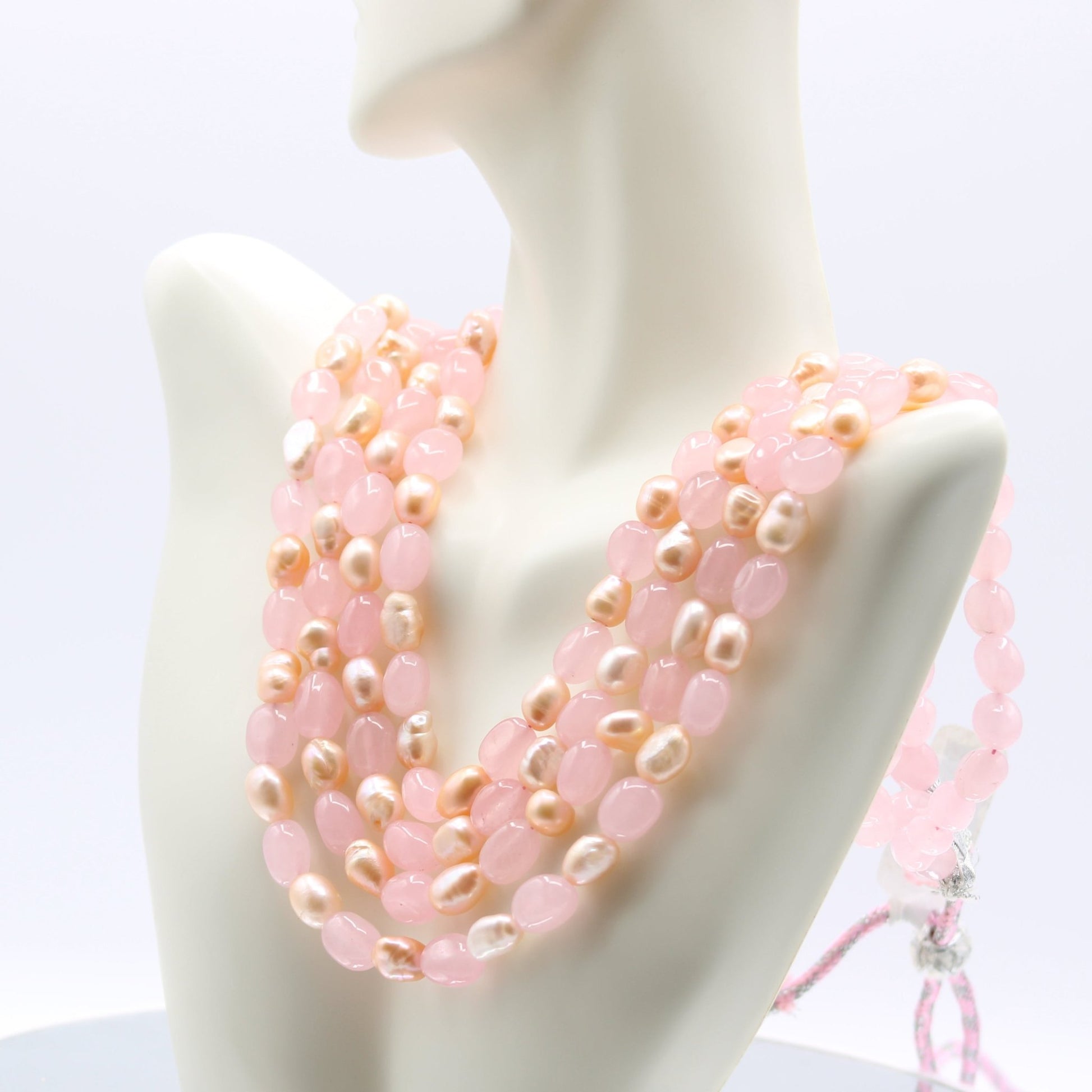 Rose Quartz & Fresh Water Pearl Necklace - Taj Mahal Gems