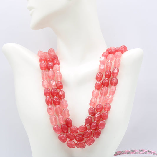 Natural Pink Quartz Bi-Color Beaded Necklace