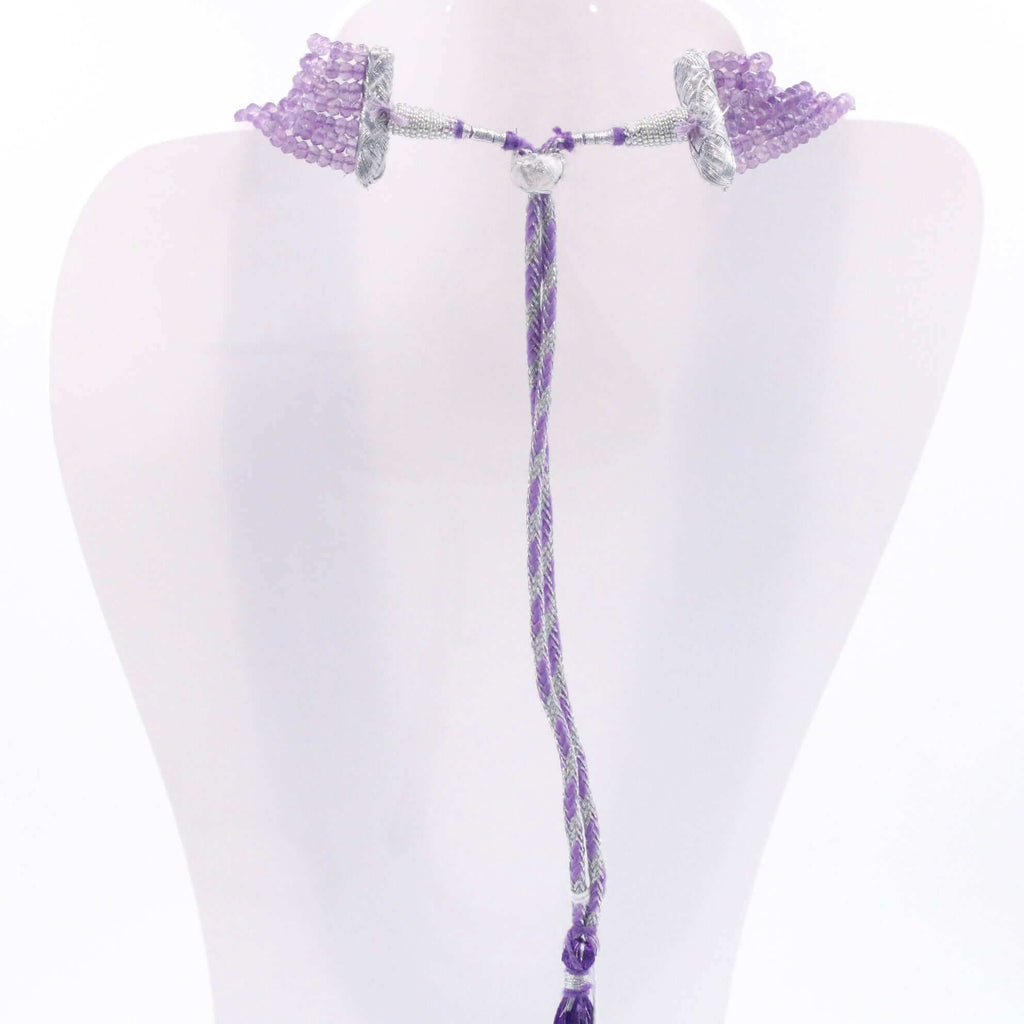 Sarafa Indian Necklace featuring Natural Amethyst Beads, Quartz, and Layered Gemstone Design