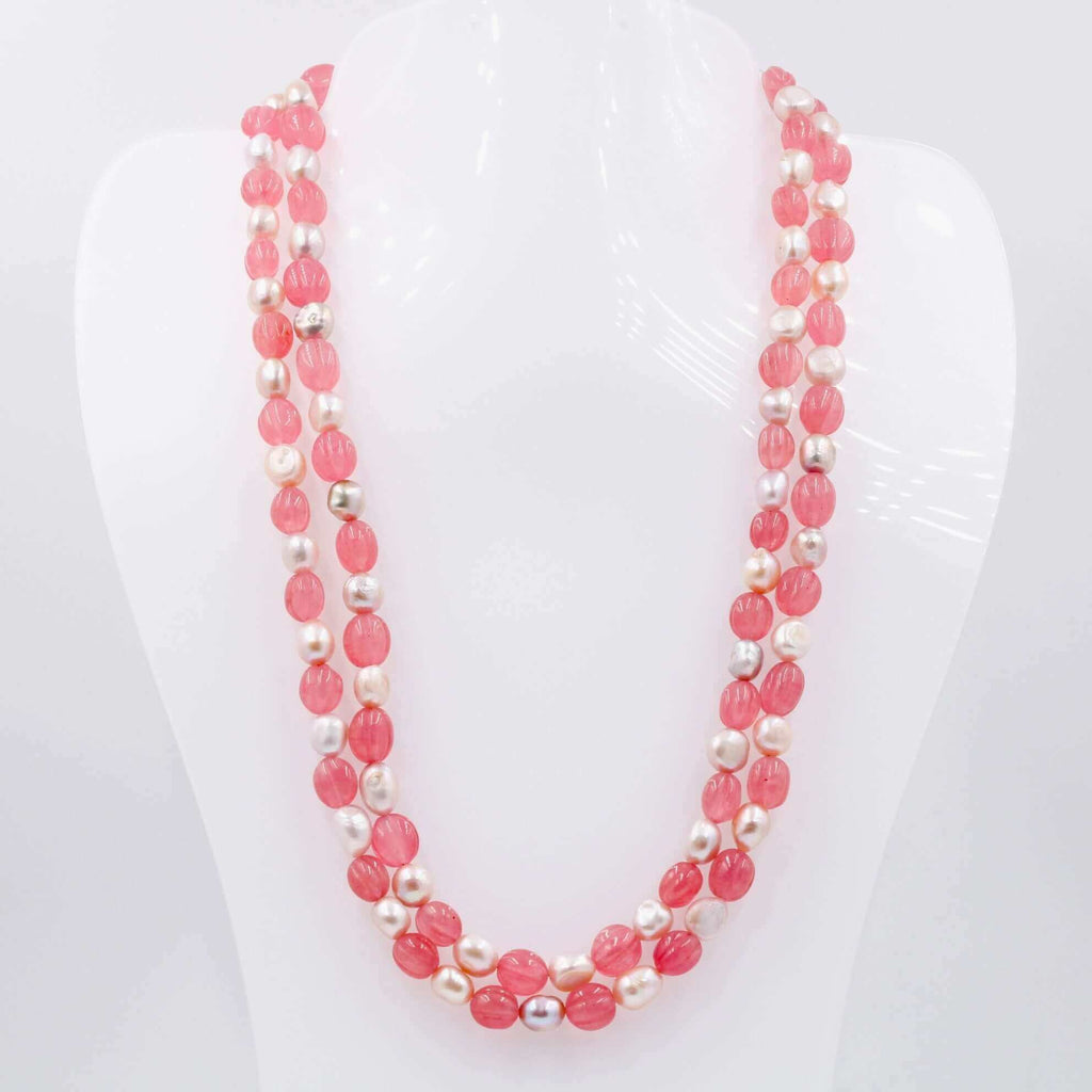 Rose Quartz & Pearl Jewelry - Indian Necklace Design Idea