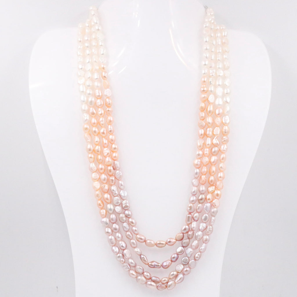 Elegant multi-strand shaded pearl necklace with beaded design