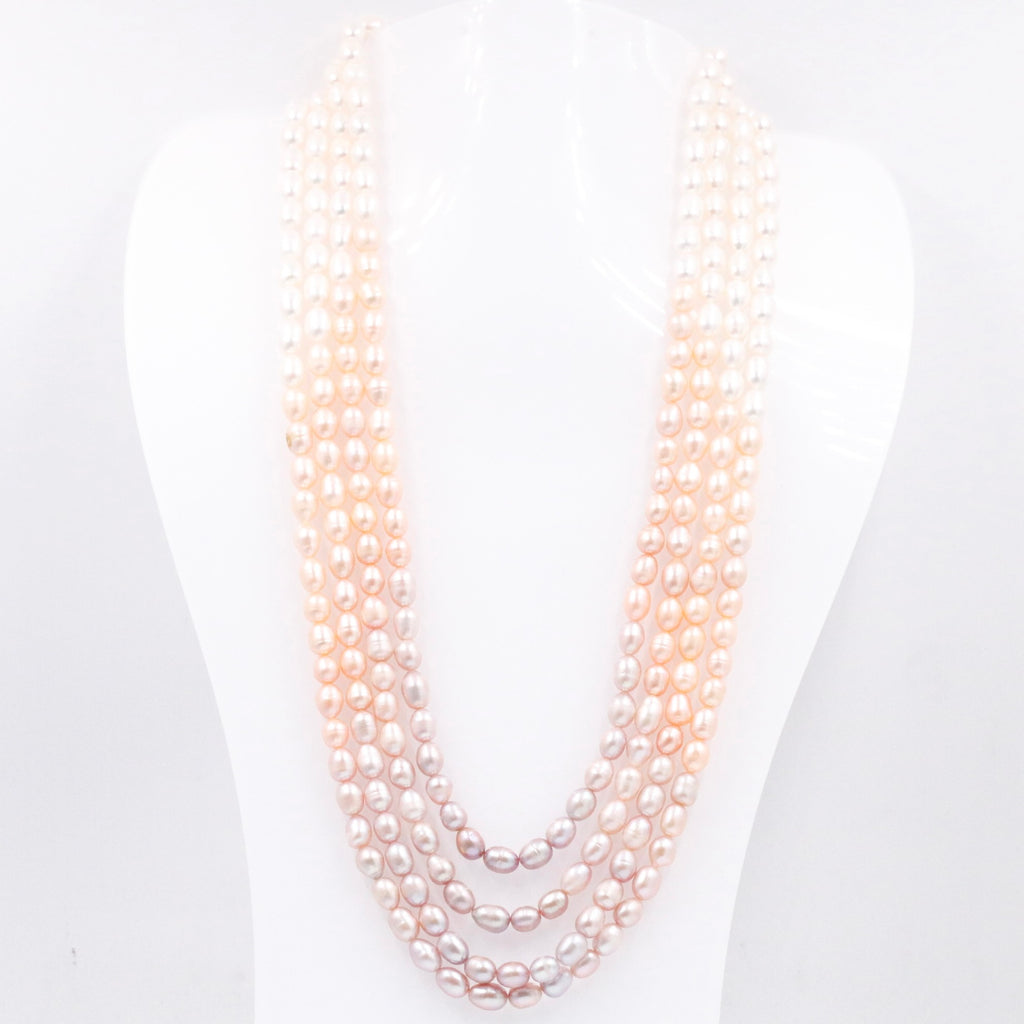 Layered Necklace with Shaded Fresh Water Cultured Pearls in Elegant Long Design