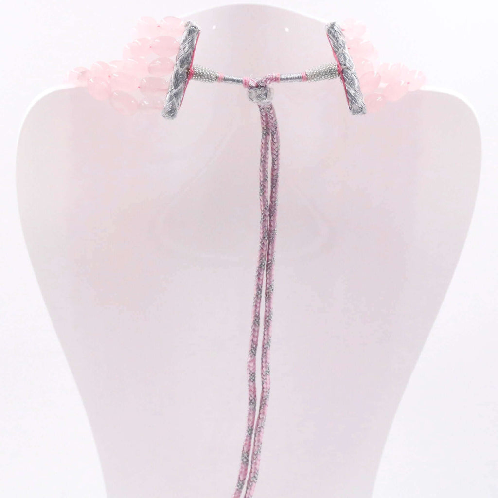 Pink Quartz Gemstone Necklace with Layered Beads for Indian Sarafa Jewelry