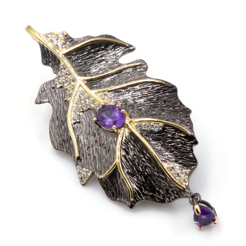 Natural Amethyst Leaf Pendant