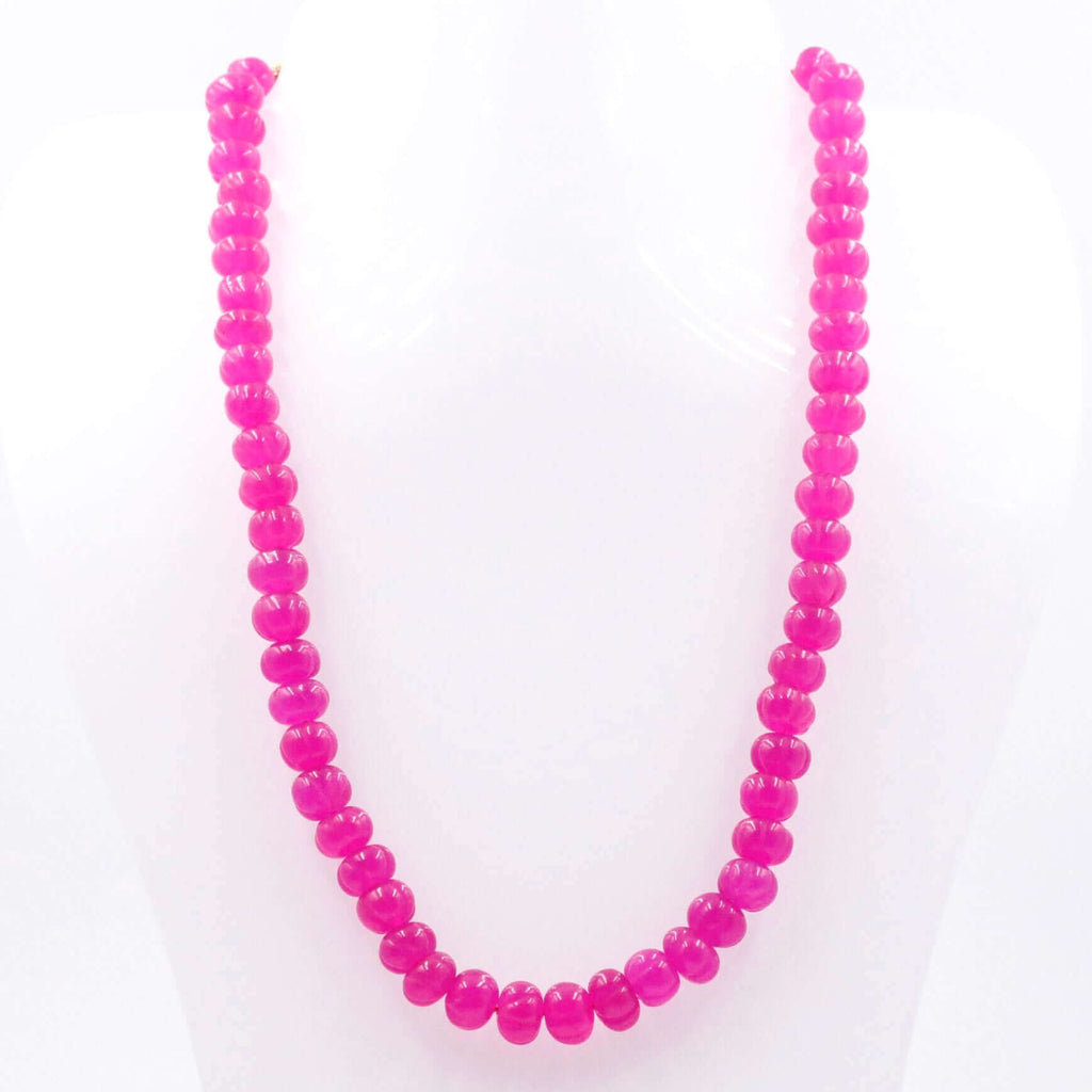 Handmade Natural Fuchsia Pink Quartz Pumpkin Shaped Beads Necklace
