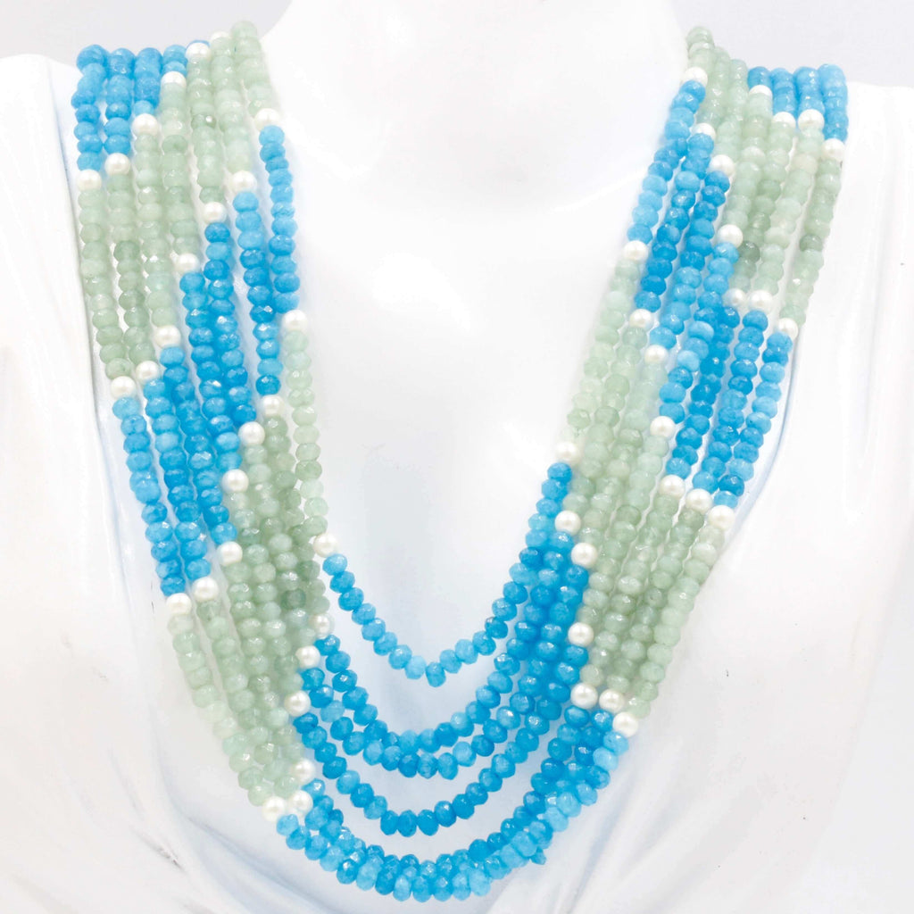Layered Green and Blue Quartz Necklace