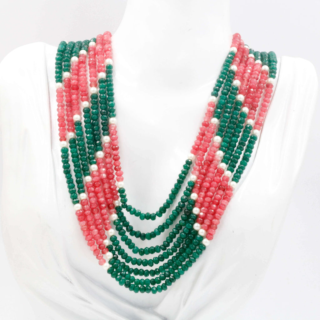 7-Strand Green & Pink Quartz Jewelry