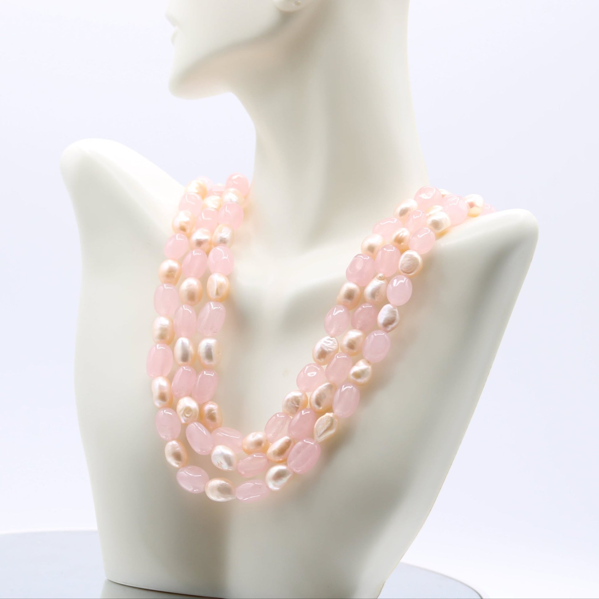 Rose Quartz & Fresh Water Pearl Necklace - Taj Mahal Gems