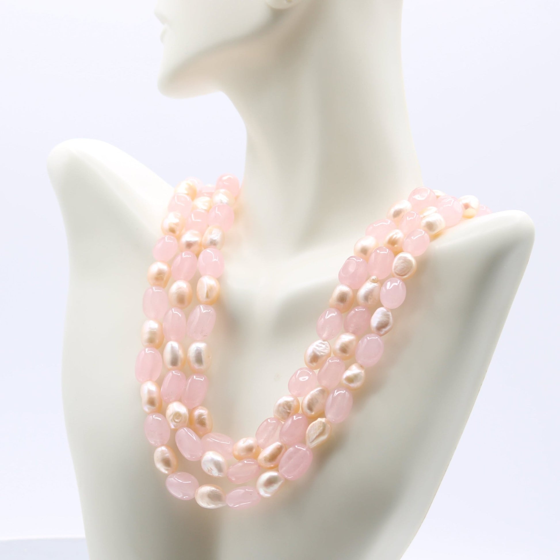 Rose Quartz & Fresh Water Pearl Necklace - Taj Mahal Gems