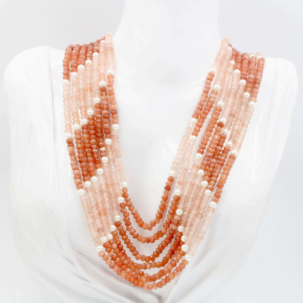 Layered Peach Quartz Indian Necklace