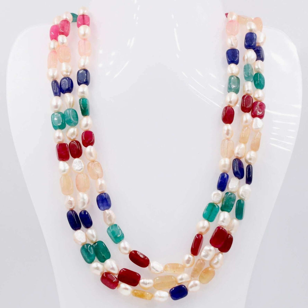 Colorful Quartz & Pearl - Long & Layered Indian Necklace Design