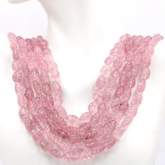 Rose Quartz Leaves Beaded Necklace