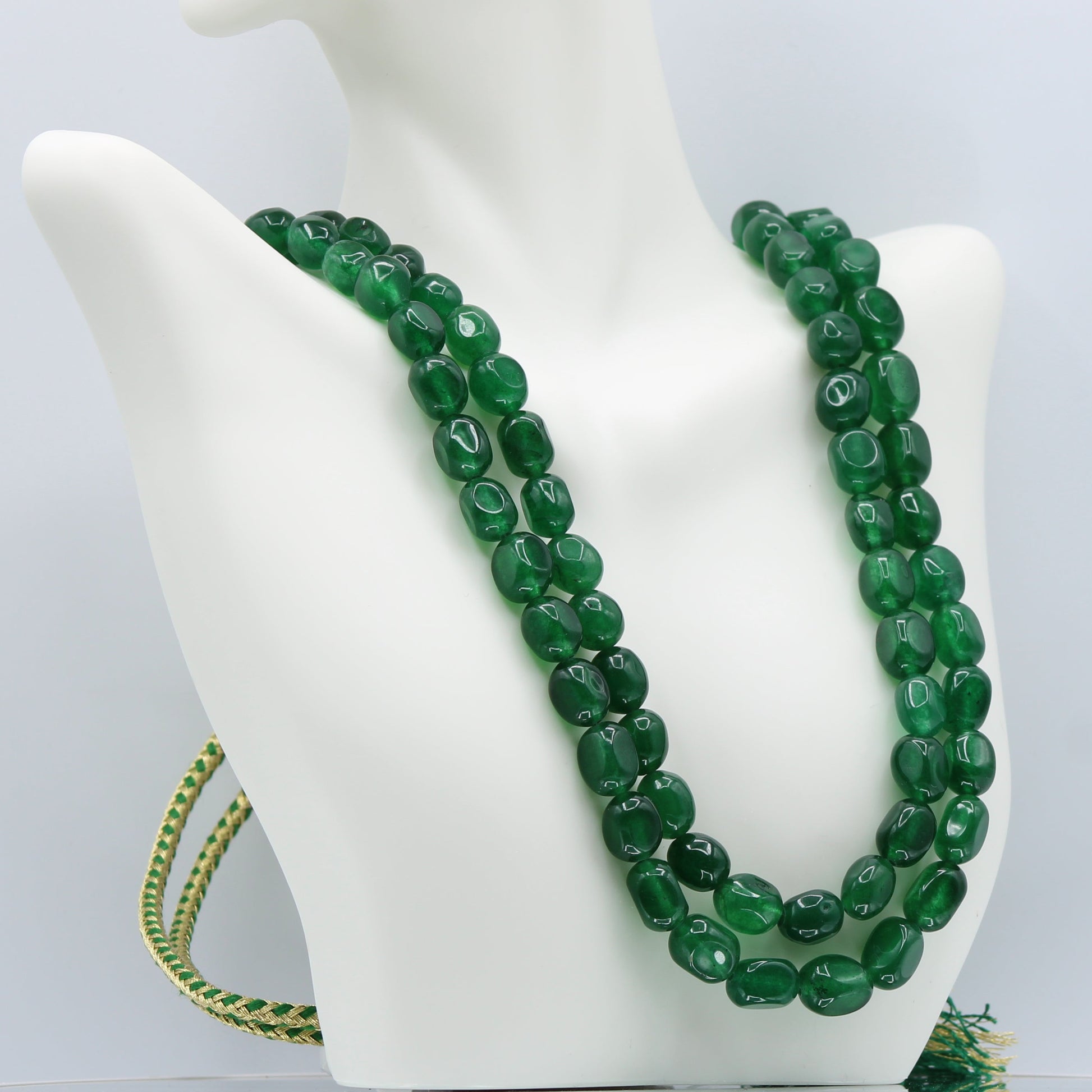 Green Quartz Layered Necklace featuring vivid green natural quartz beads in rounded rectangular shapes.
