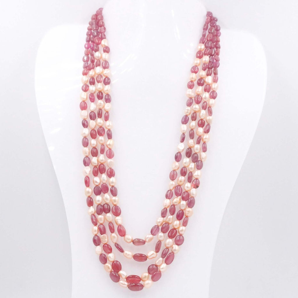 Vibrant Ruby and Pearl Beaded Necklace