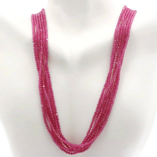 Fuchsia Ruby Beaded Necklace - Taj Mahal Gems