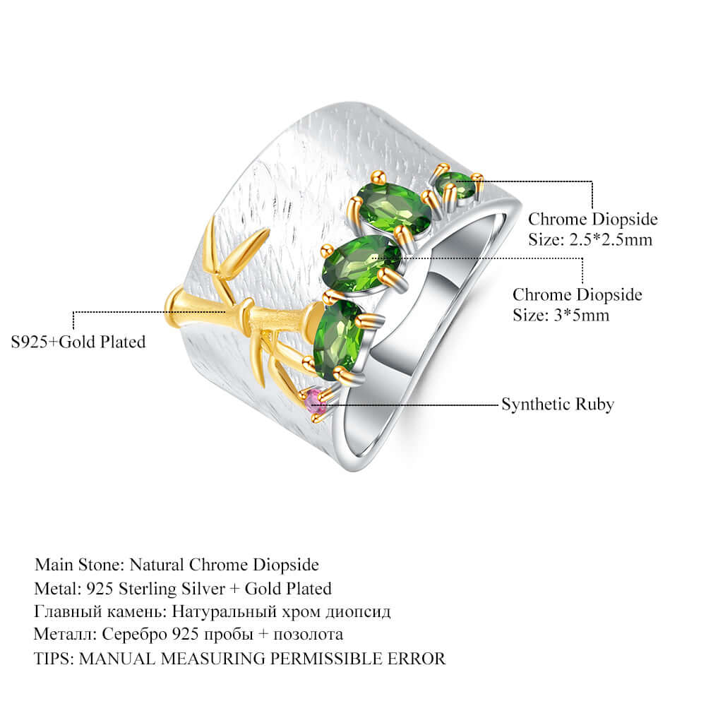 Gold Plated 925 Sterling Silver Topaz Chrome Diopside Multi - Gemstone Ring - Taj Mahal Gems