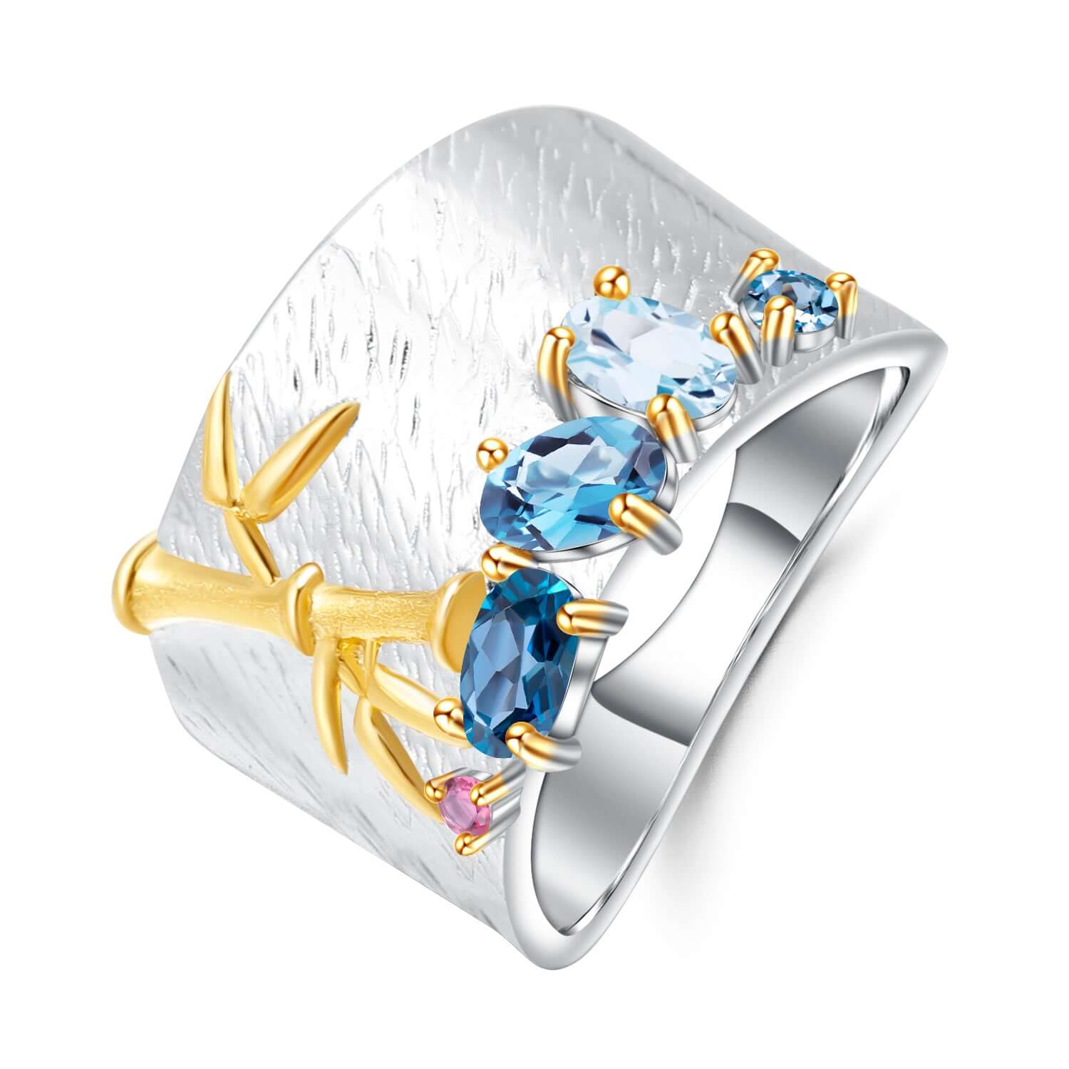 Gold Plated 925 Sterling Silver Topaz Chrome Diopside Multi - Gemstone Ring - Taj Mahal Gems