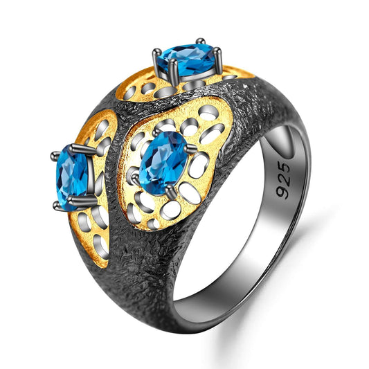 Gold Plated Sterling Silver with Topaz Amethyst Garnet Ring - Taj Mahal Gems