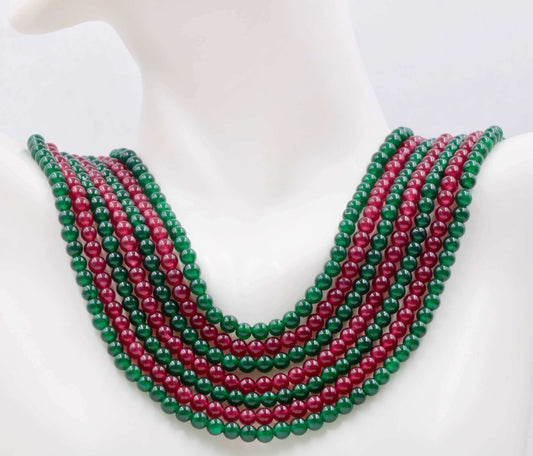 Green and Red Quartz Beads Strand - Taj Mahal Gems