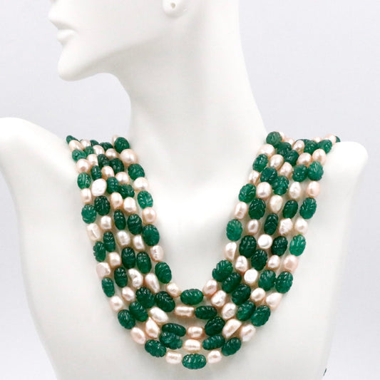Green Quartz with Pearl Necklace - Taj Mahal Gems